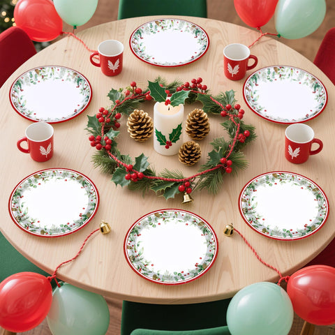 50 Pcs 10 Inch Holly Leaves Berries Party Paper Plates - Grencian