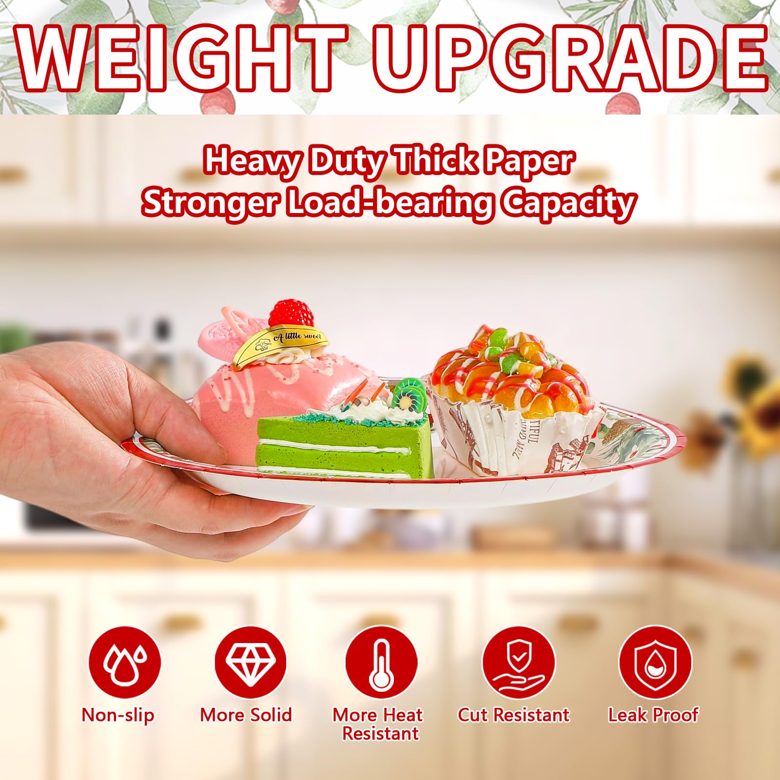 50 Pcs 10 Inch Holly Leaves Berries Party Paper Plates - Grencian