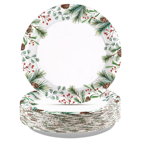 50 Pcs 10 Inch Holly Leaves Party Paper Plates - Grencian