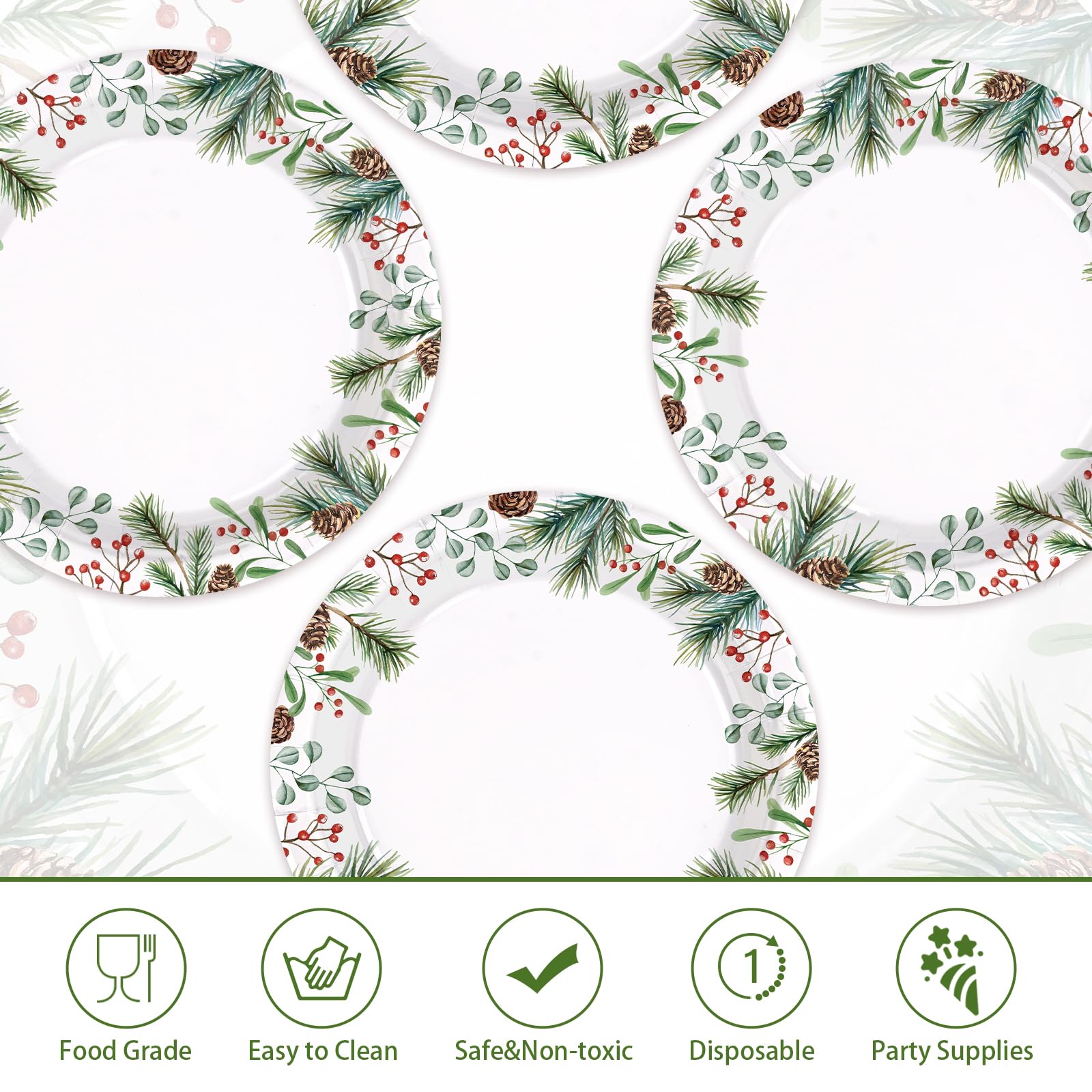 50 Pcs 10 Inch Holly Leaves Party Paper Plates - Grencian