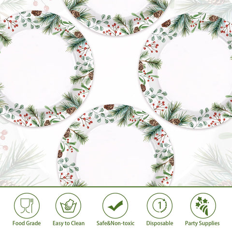 50 Pcs 10 Inch Holly Leaves Party Paper Plates - Grencian