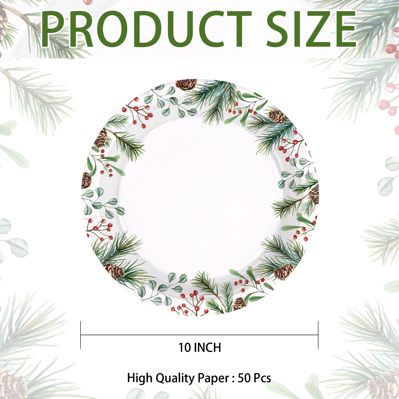 50 Pcs 10 Inch Holly Leaves Party Paper Plates - Grencian