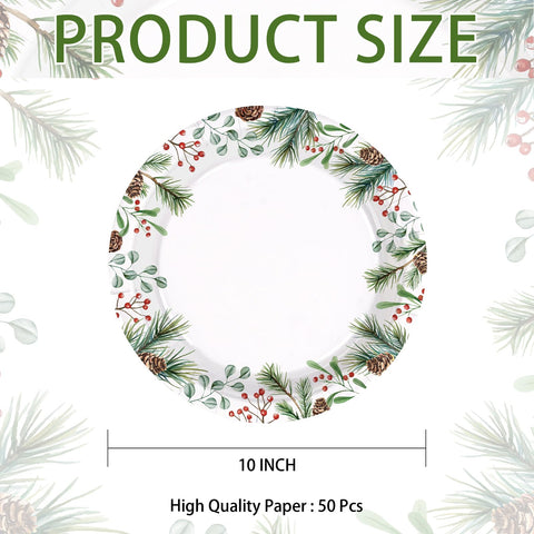 50 Pcs 10 Inch Holly Leaves Party Paper Plates - Grencian