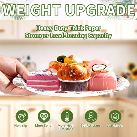 50 Pcs 10 Inch Holly Leaves Party Paper Plates - Grencian