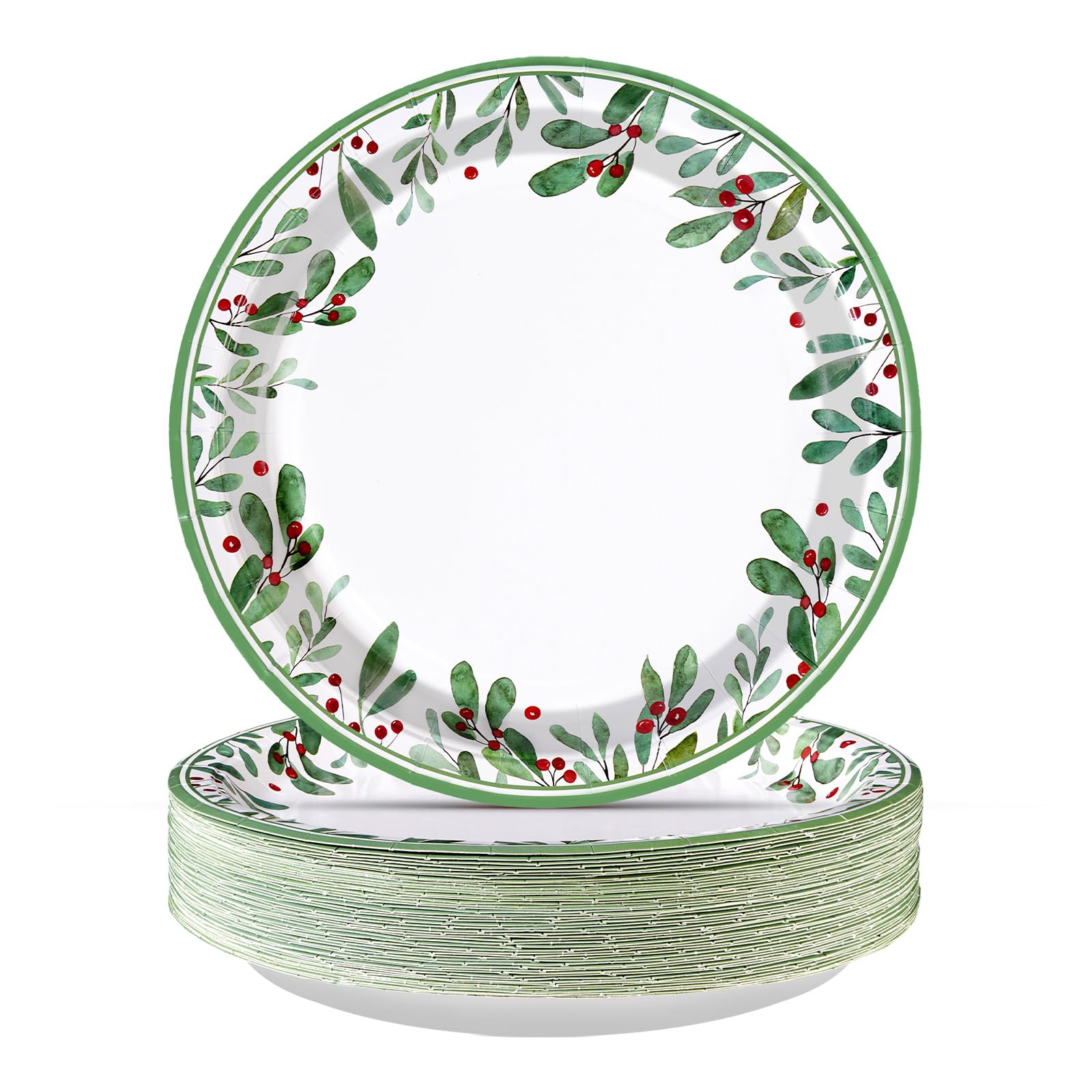 50 Pcs 10 Inch Mistletoe Berry Party Paper Plates - Grencian