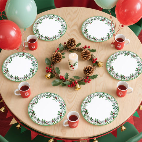 50 Pcs 10 Inch Mistletoe Berry Party Paper Plates - Grencian
