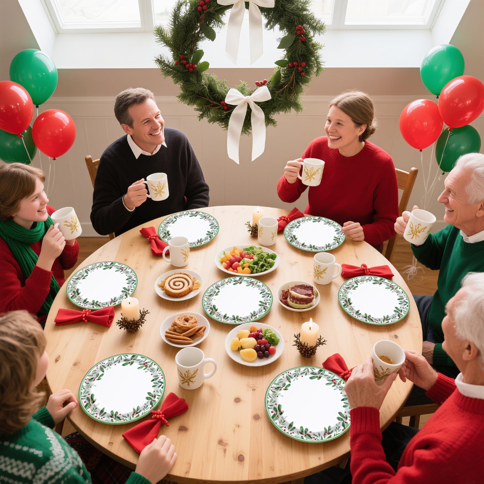 50 Pcs 10 Inch Mistletoe Berry Party Paper Plates - Grencian