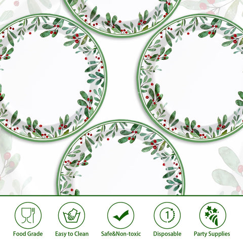 50 Pcs 10 Inch Mistletoe Berry Party Paper Plates - Grencian