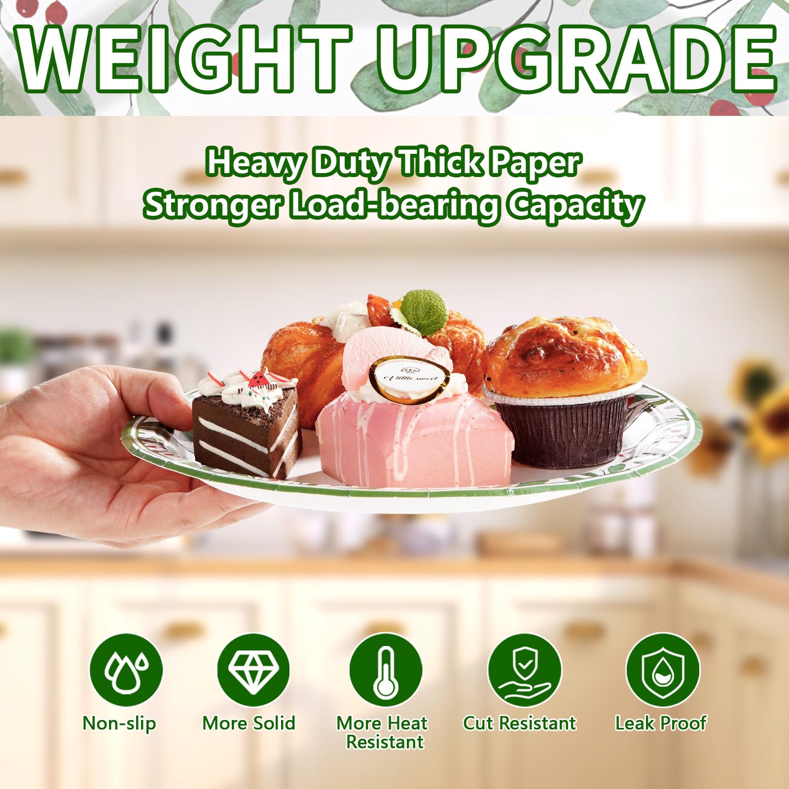 50 Pcs 10 Inch Mistletoe Berry Party Paper Plates - Grencian