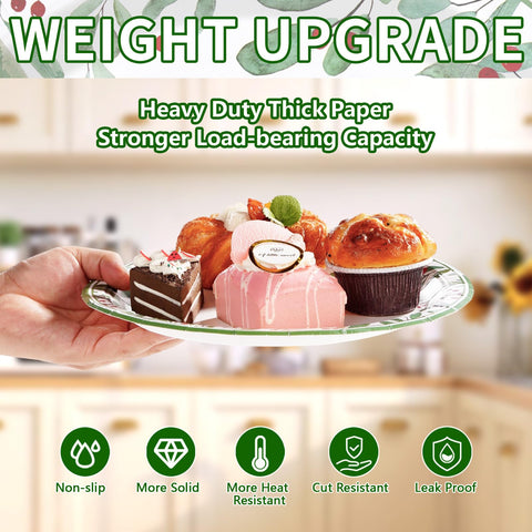 50 Pcs 10 Inch Mistletoe Berry Party Paper Plates - Grencian