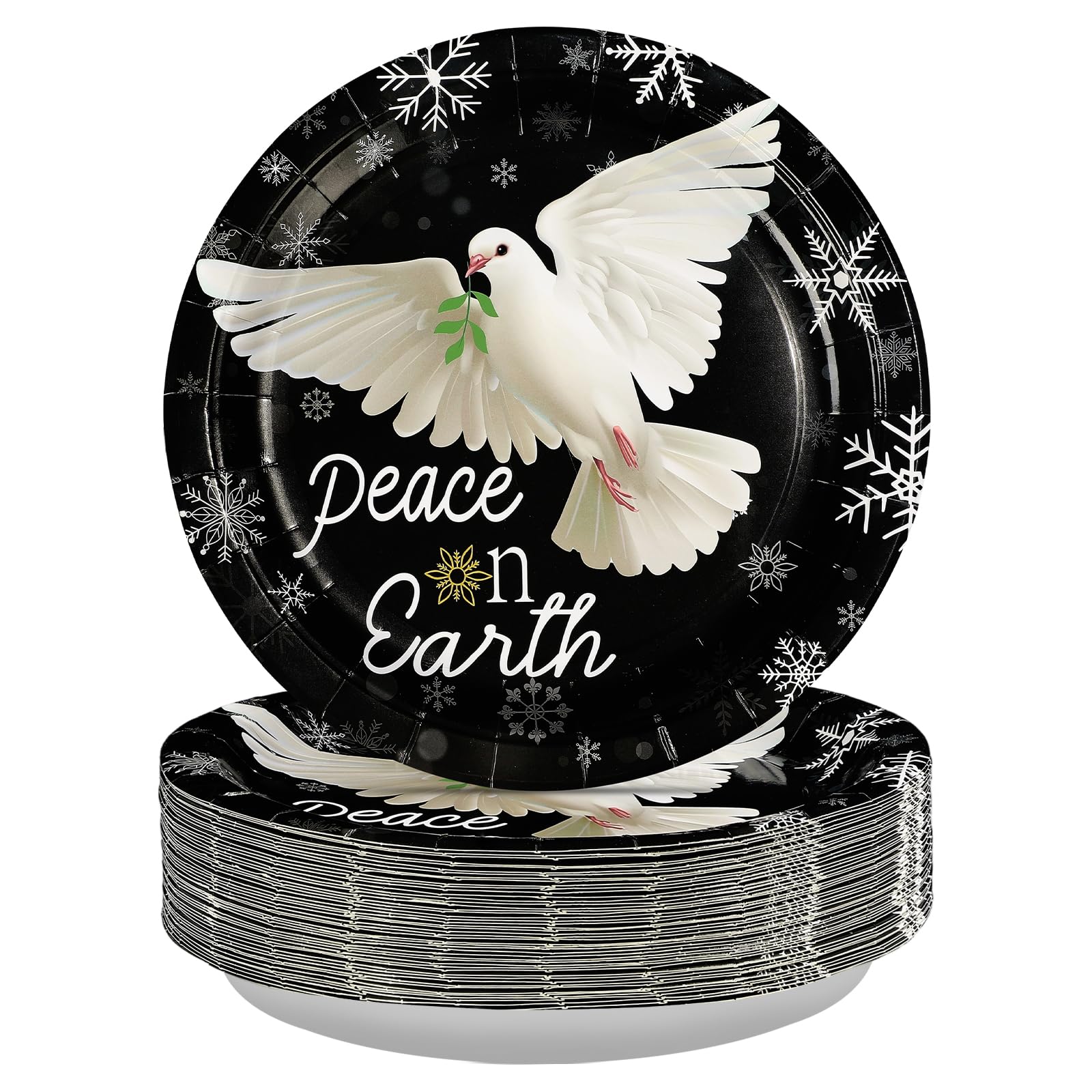 50 Pcs 10 Inch Peace on Earth Pigeon Party Paper Plates - Grencian