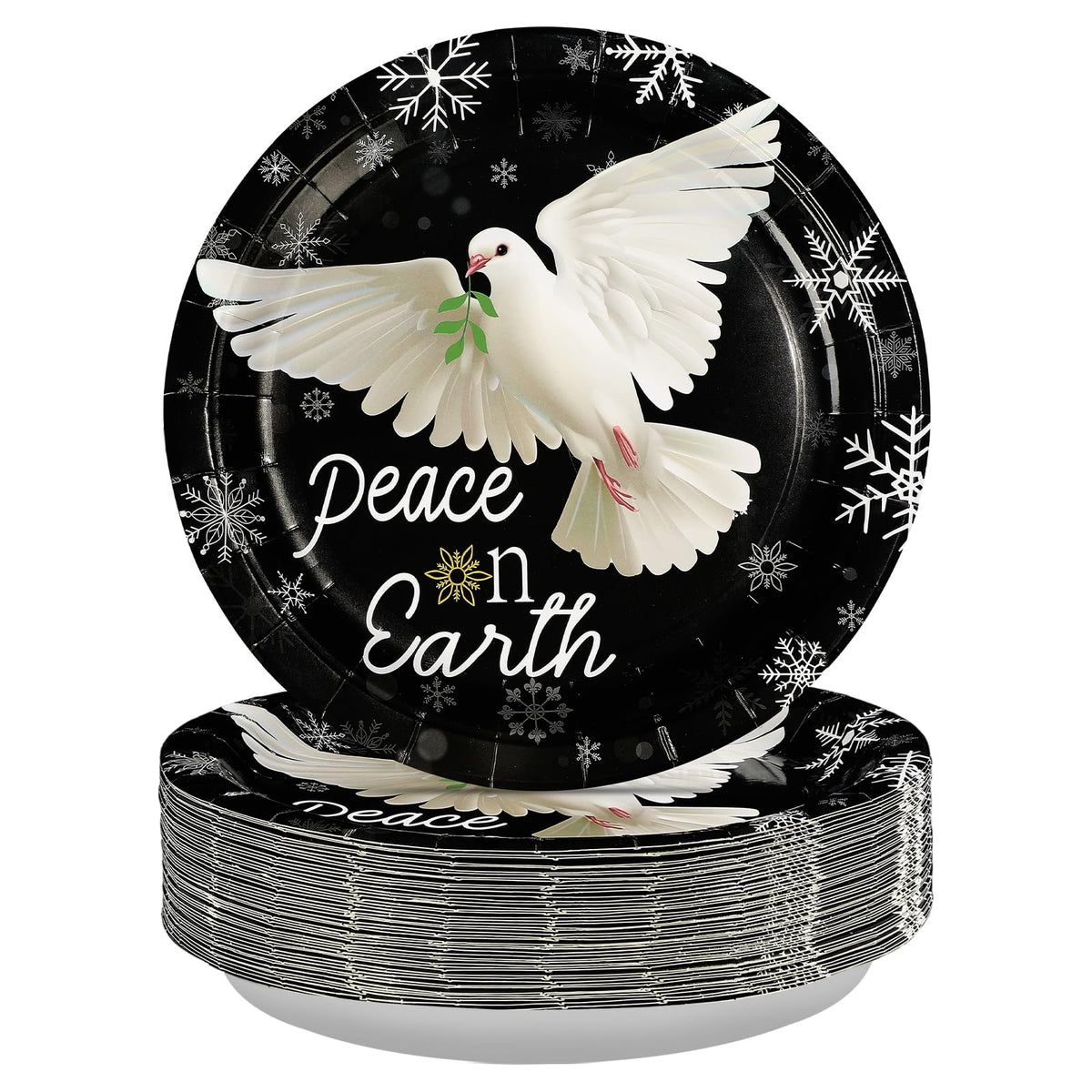 50 Pcs 10 Inch Peace on Earth Pigeon Party Paper Plates - Grencian