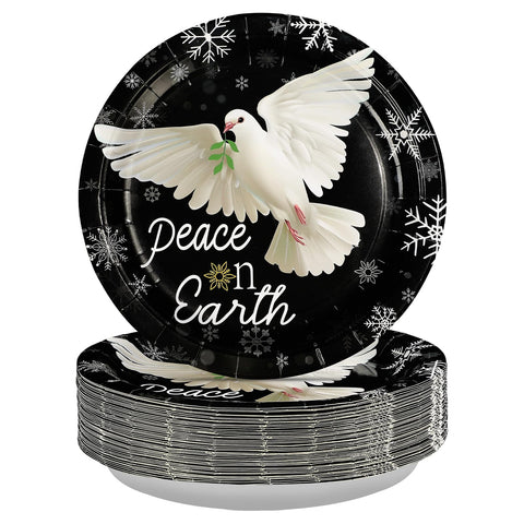 50 Pcs 10 Inch Peace on Earth Pigeon Party Paper Plates - Grencian