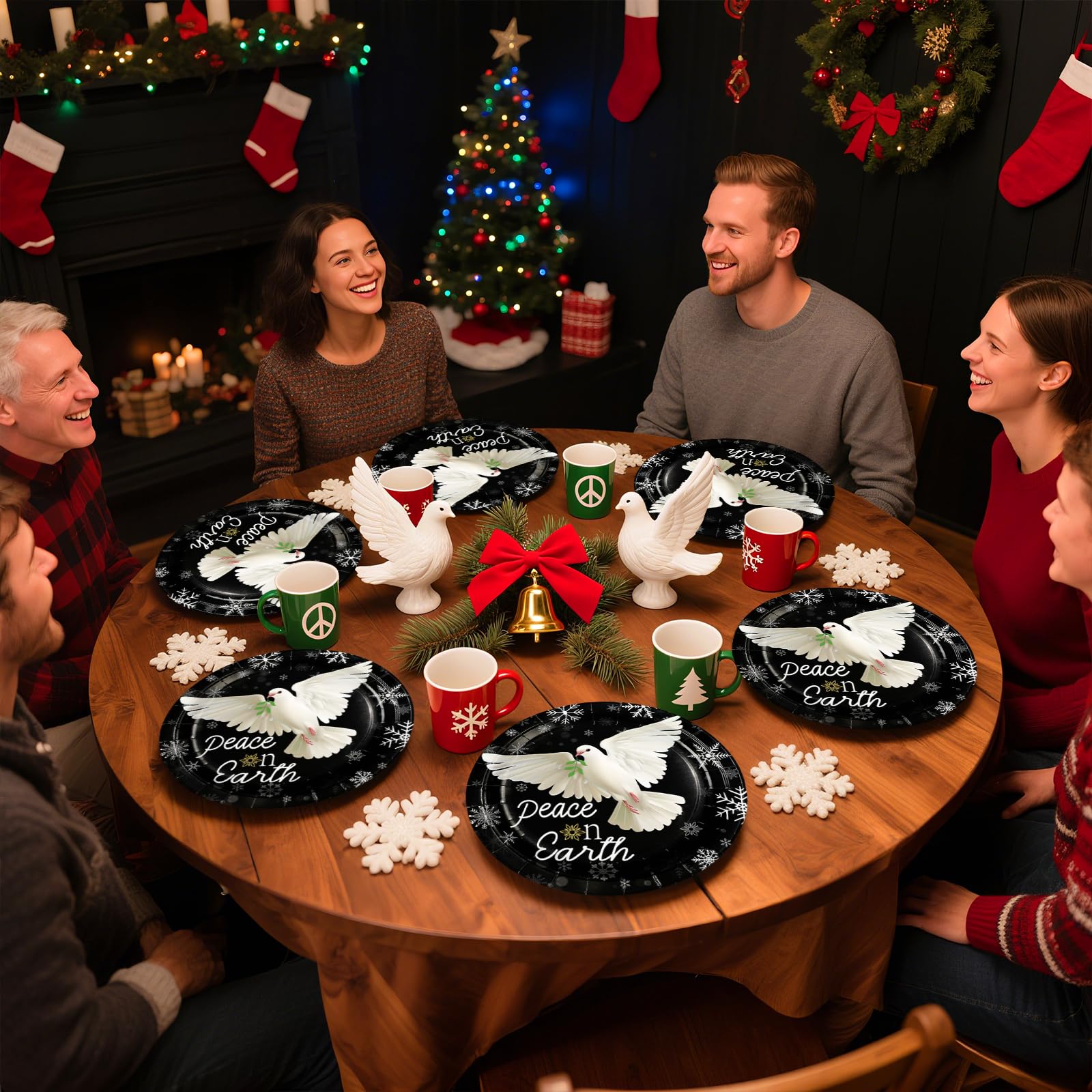50 Pcs 10 Inch Peace on Earth Pigeon Party Paper Plates - Grencian