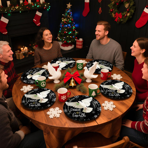 50 Pcs 10 Inch Peace on Earth Pigeon Party Paper Plates - Grencian