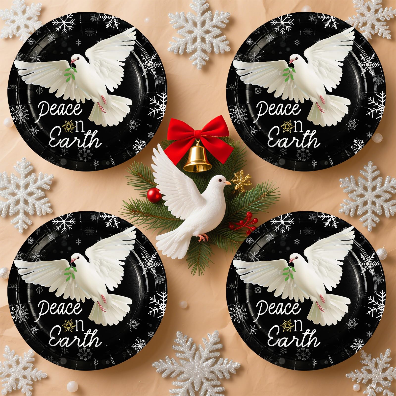 50 Pcs 10 Inch Peace on Earth Pigeon Party Paper Plates - Grencian