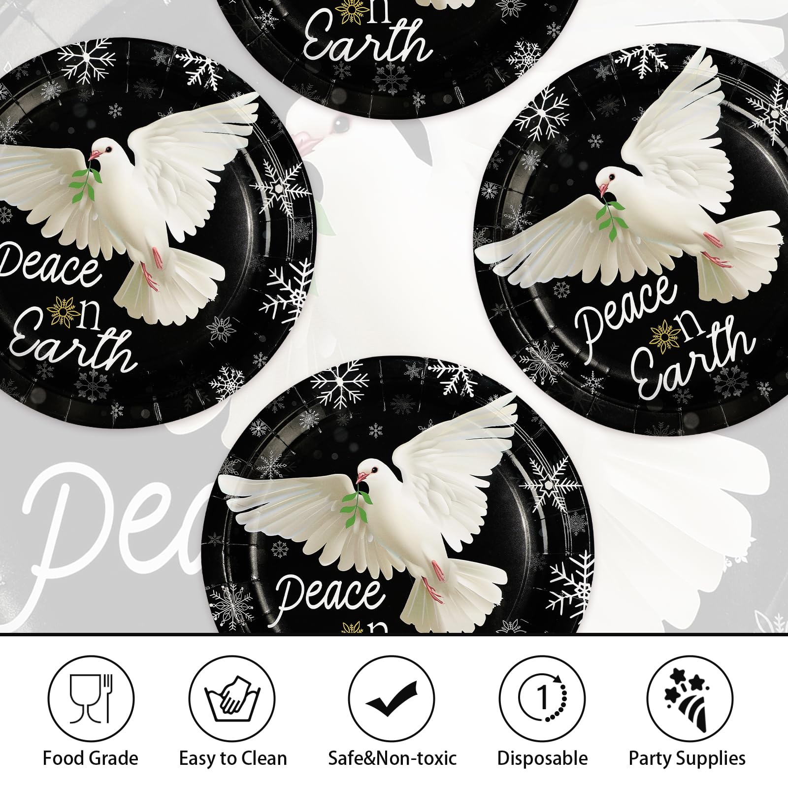 50 Pcs 10 Inch Peace on Earth Pigeon Party Paper Plates - Grencian