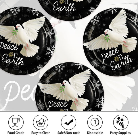 50 Pcs 10 Inch Peace on Earth Pigeon Party Paper Plates - Grencian
