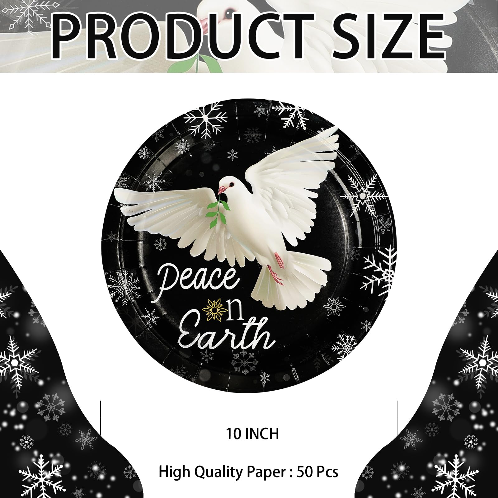 50 Pcs 10 Inch Peace on Earth Pigeon Party Paper Plates - Grencian