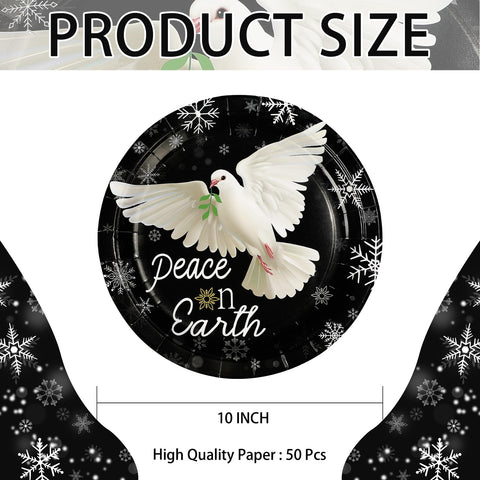 50 Pcs 10 Inch Peace on Earth Pigeon Party Paper Plates - Grencian