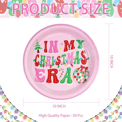 50 Pcs 10 Inch Pink Christmas Party Paper Plates - Grencian