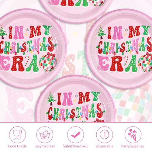 50 Pcs 10 Inch Pink Christmas Party Paper Plates - Grencian