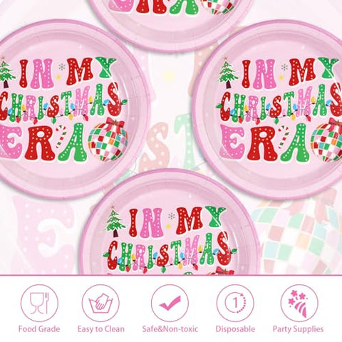 50 Pcs 10 Inch Pink Christmas Party Paper Plates - Grencian