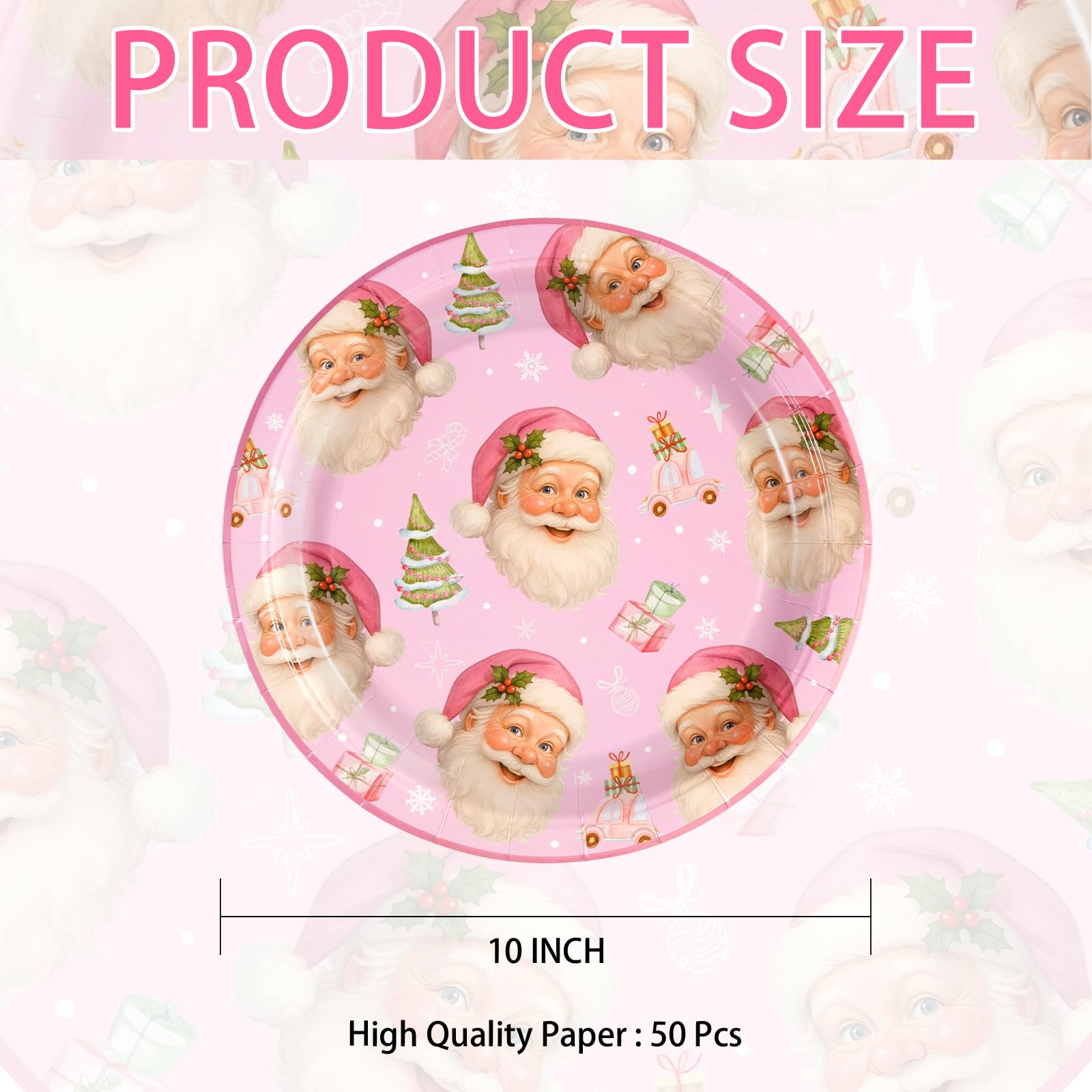 50 Pcs 10 Inch Pink Santa Party Paper Plates - Grencian
