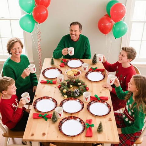 50 Pcs 10 Inch Red Black Gingham Party Paper Plates - Grencian