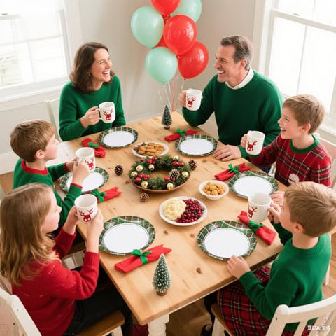 50 Pcs 10 Inch Red Green Gingham Party Paper Plates - Grencian