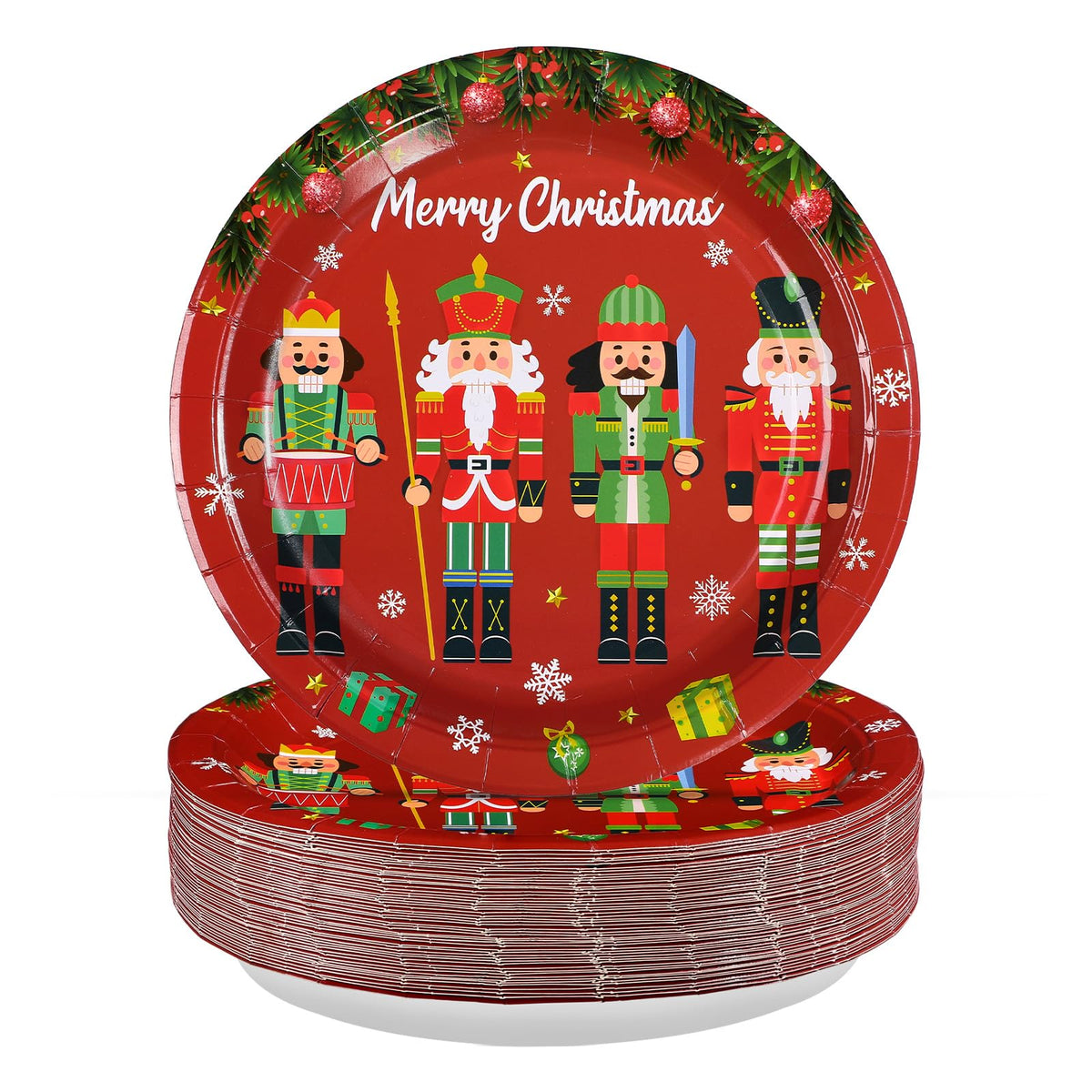 50 Pcs 10 Inch Red Nutcracker Party Paper Plates - Grencian