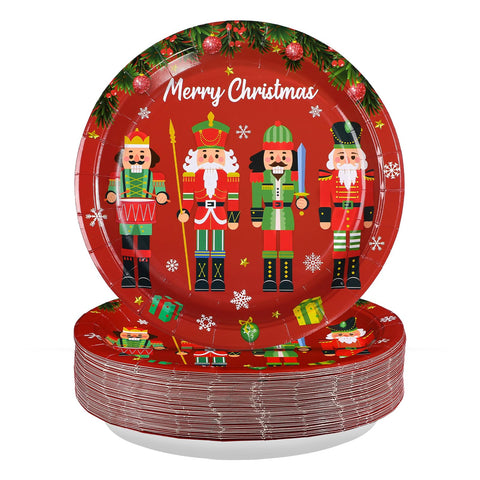 50 Pcs 10 Inch Red Nutcracker Party Paper Plates - Grencian