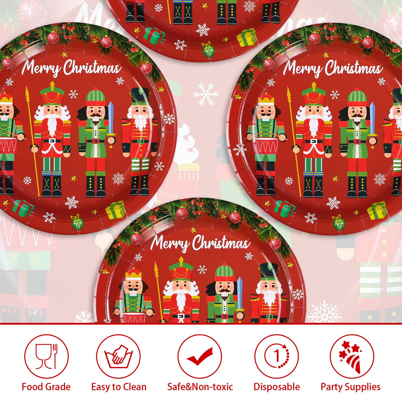 50 Pcs 10 Inch Red Nutcracker Party Paper Plates - Grencian