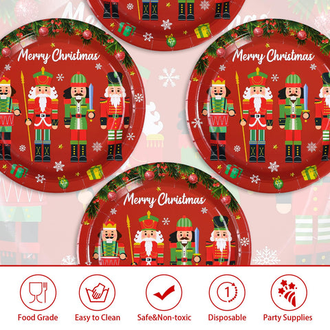 50 Pcs 10 Inch Red Nutcracker Party Paper Plates - Grencian