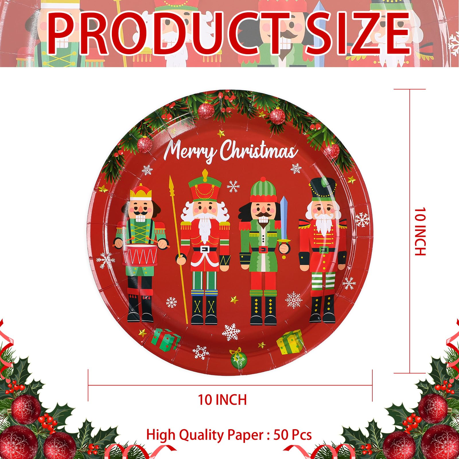 50 Pcs 10 Inch Red Nutcracker Party Paper Plates - Grencian
