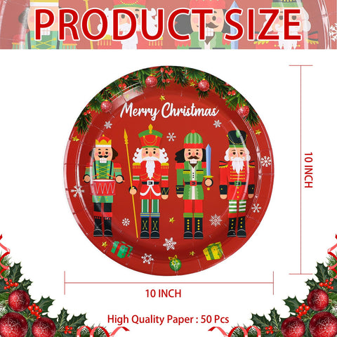 50 Pcs 10 Inch Red Nutcracker Party Paper Plates - Grencian