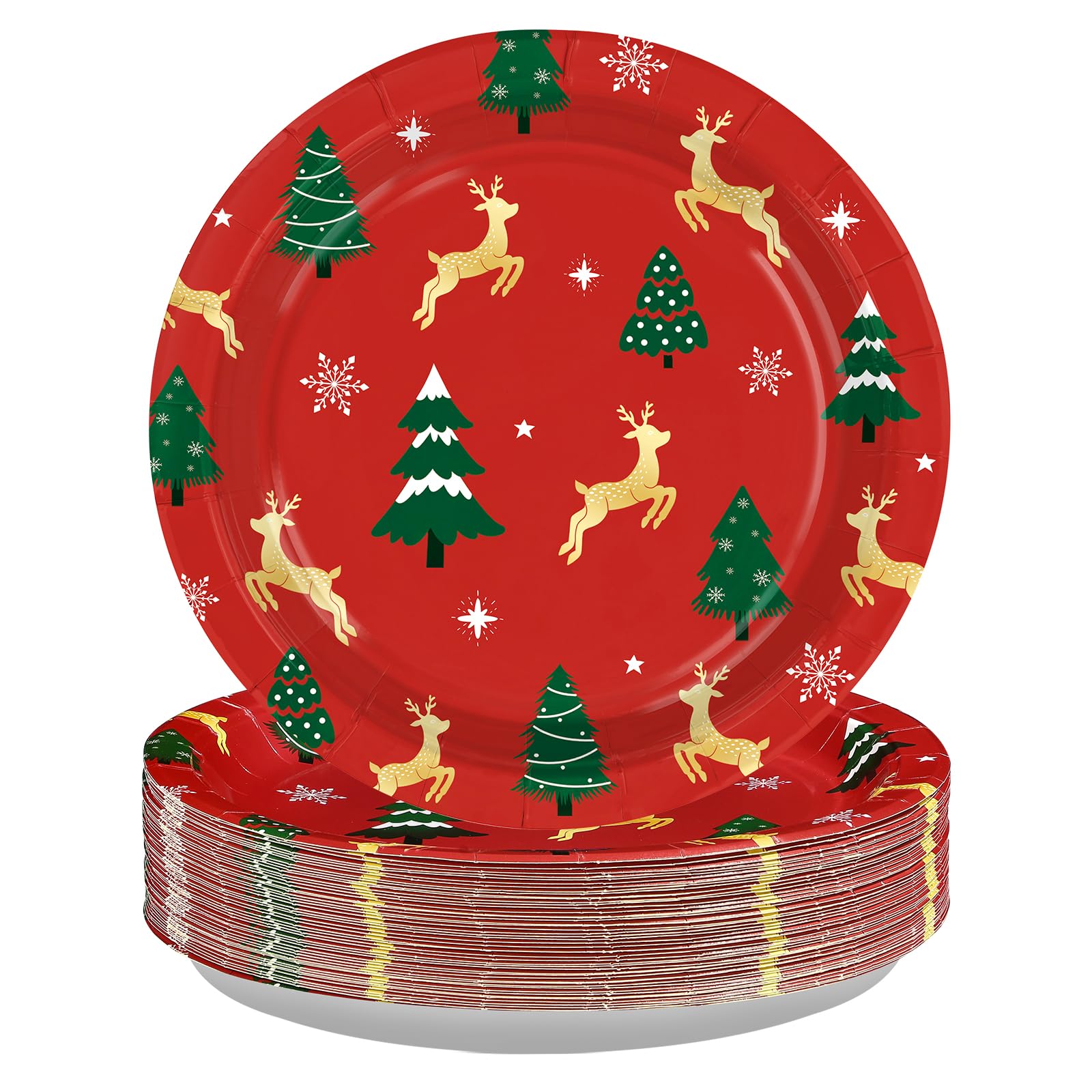 50 Pcs 10 Inch Red Pine Deer Party Paper Plates - Grencian
