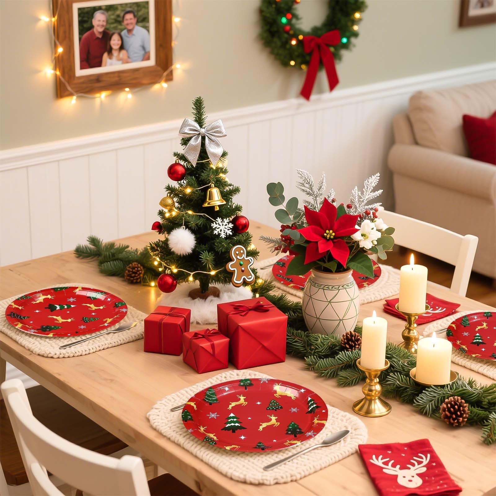 50 Pcs 10 Inch Red Pine Deer Party Paper Plates - Grencian