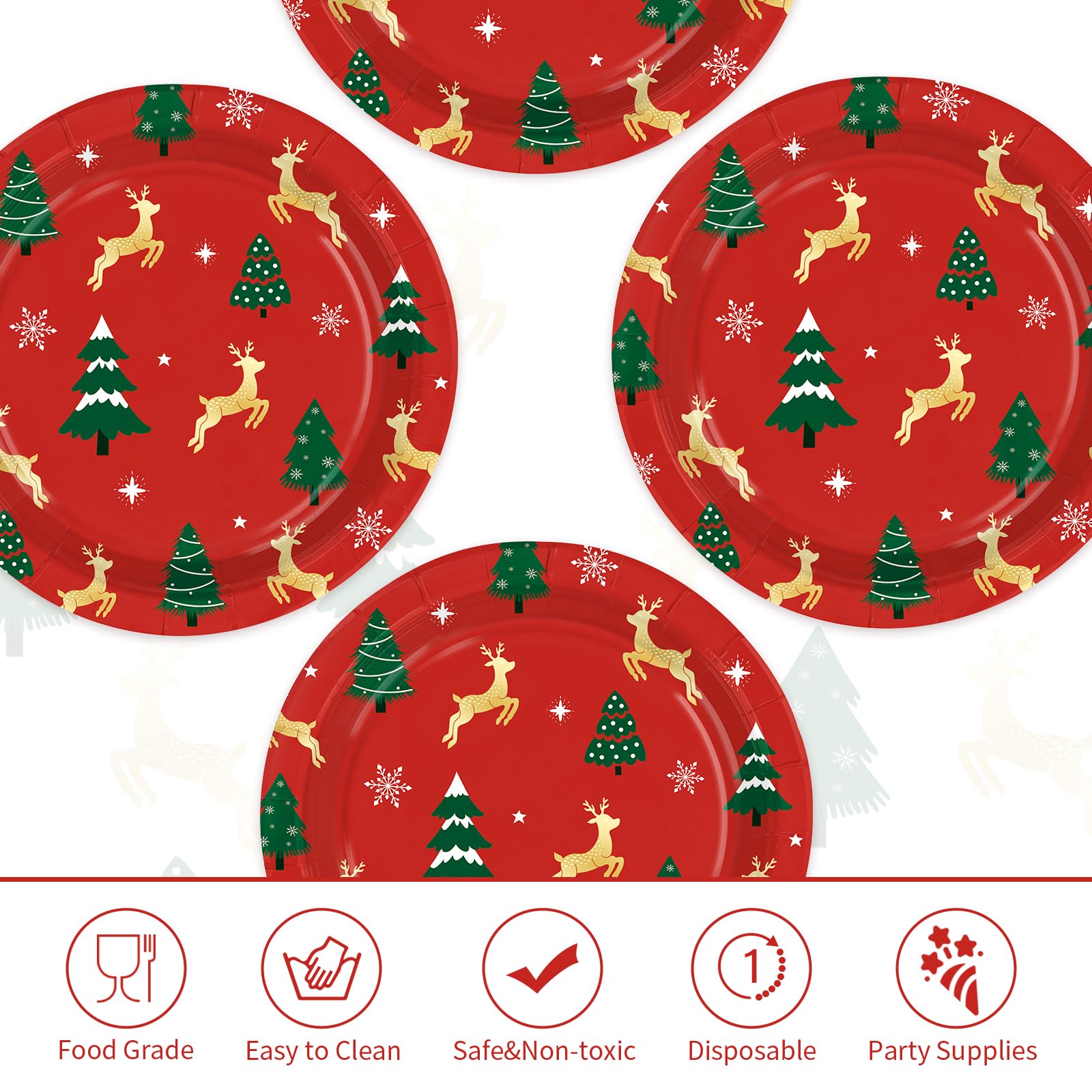 50 Pcs 10 Inch Red Pine Deer Party Paper Plates - Grencian