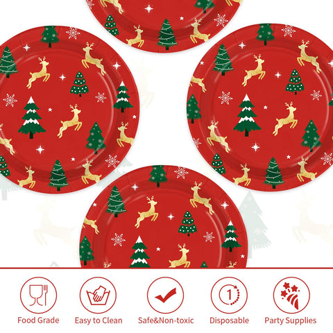 50 Pcs 10 Inch Red Pine Deer Party Paper Plates - Grencian