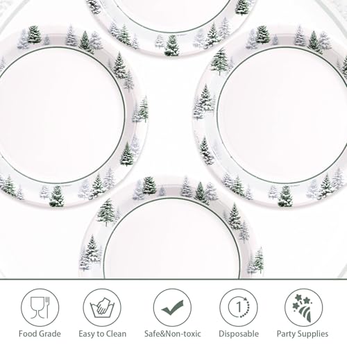 50 Pcs 10 Inch Snowy Pine Tree Party Paper Plates - Grencian