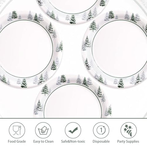 50 Pcs 10 Inch Snowy Pine Tree Party Paper Plates - Grencian
