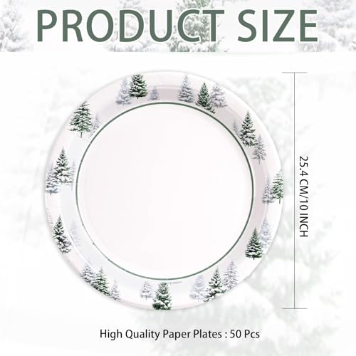 50 Pcs 10 Inch Snowy Pine Tree Party Paper Plates - Grencian