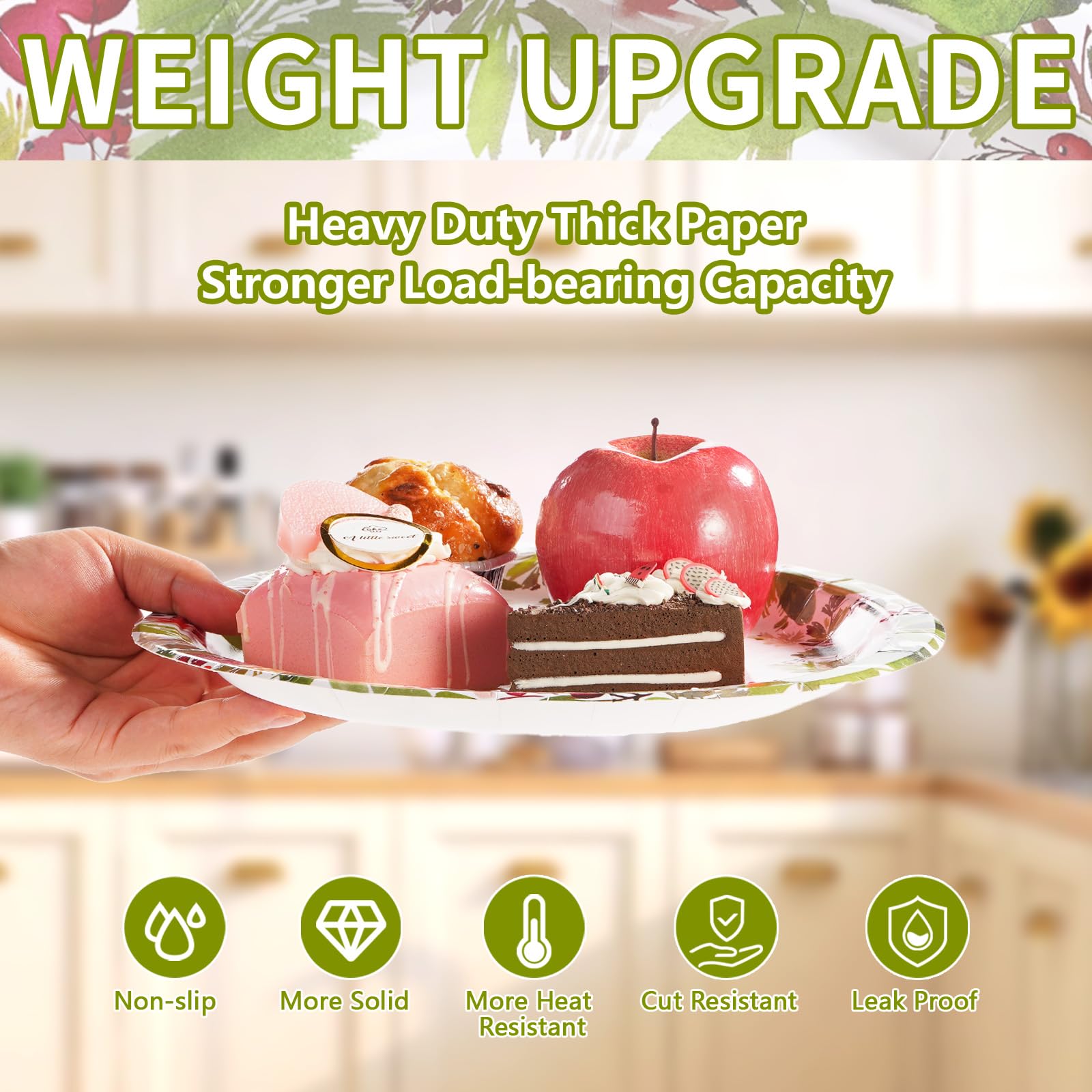 50 Pcs 10 Inch Watercolor Holly Party Paper Plates - Grencian