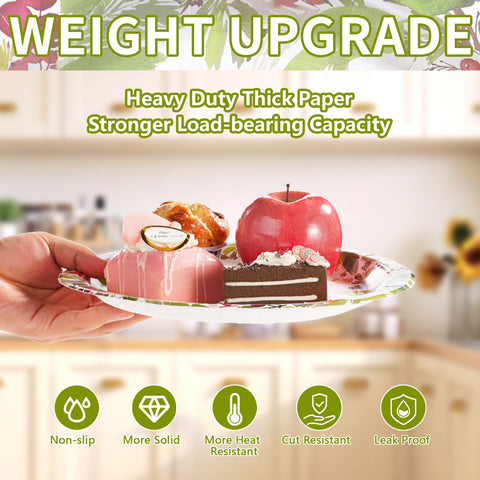 50 Pcs 10 Inch Watercolor Holly Party Paper Plates - Grencian