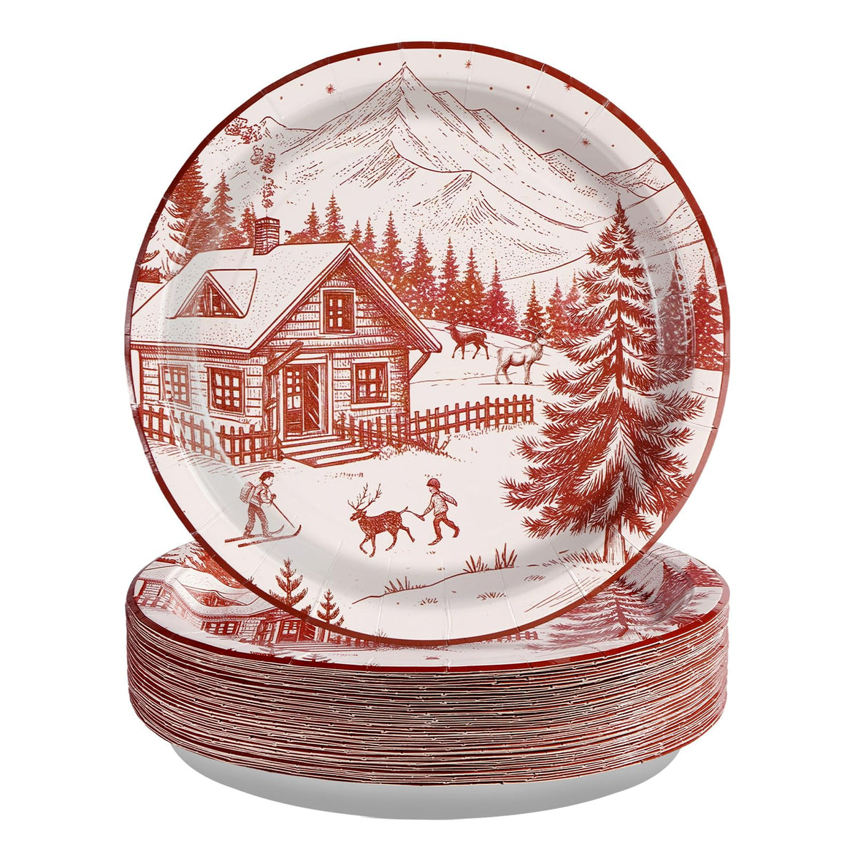 50 Pcs 10 Inch Winter Village Party Paper Plates - Grencian