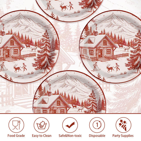 50 Pcs 10 Inch Winter Village Party Paper Plates - Grencian