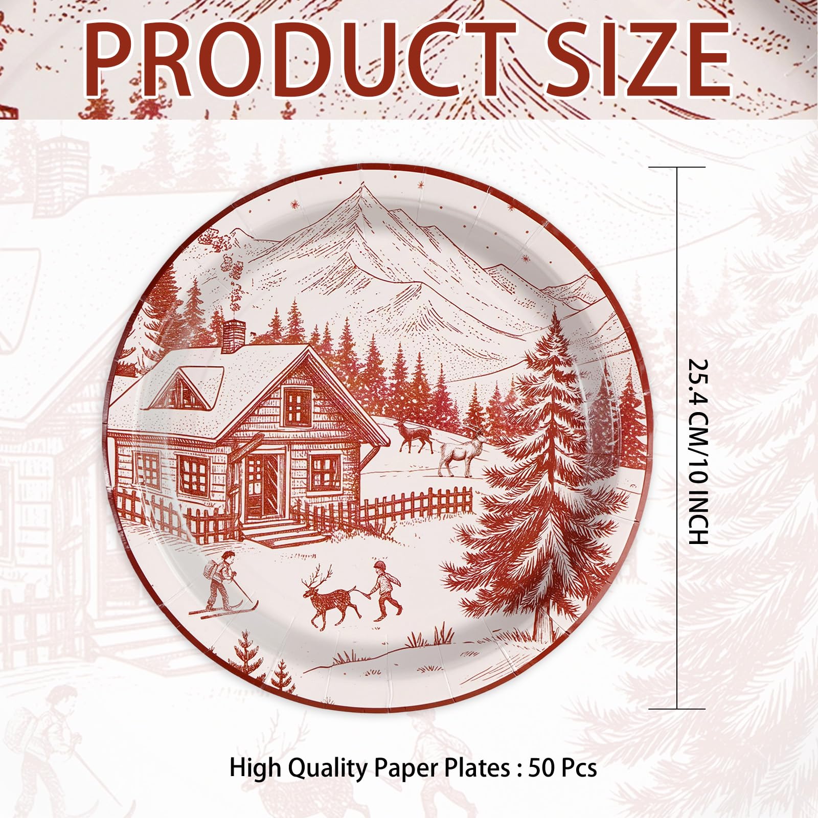 50 Pcs 10 Inch Winter Village Party Paper Plates - Grencian
