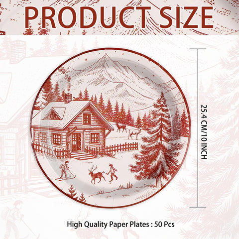 50 Pcs 10 Inch Winter Village Party Paper Plates - Grencian