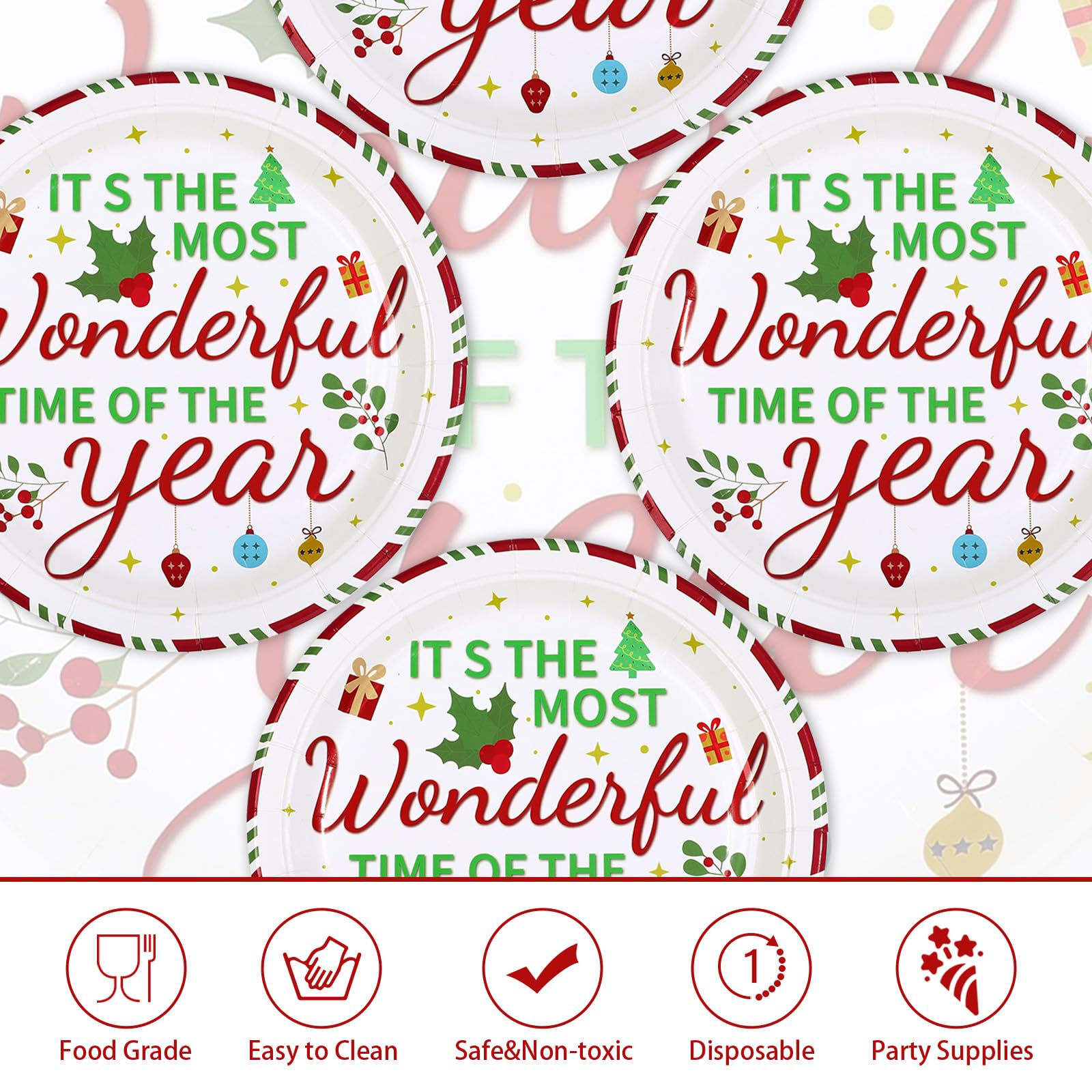 50 Pcs 10 Inch Wonderful Time Party Paper Plates - Grencian